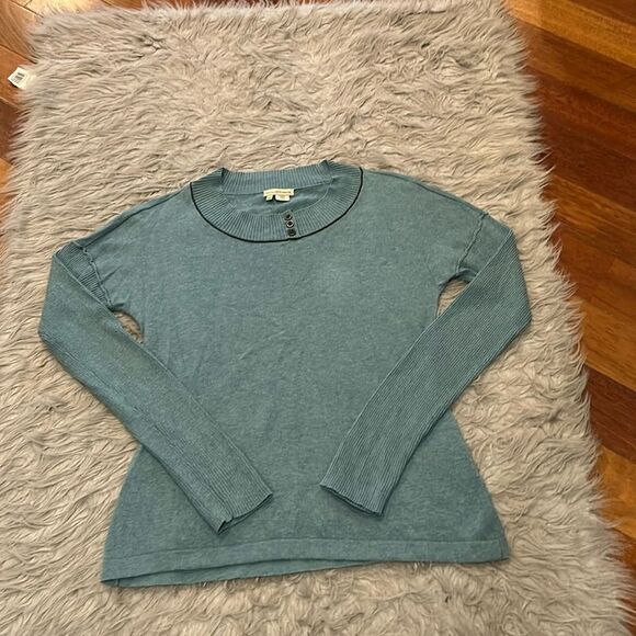 Royal Robbin’s women’s cotton teal button neck long sleeve fitted sweater - Picture 1 of 5